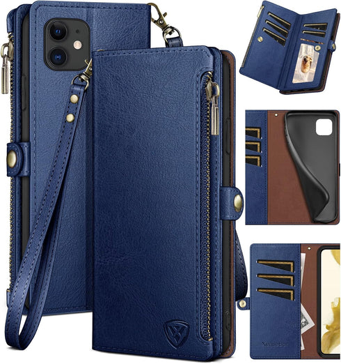 XcaseBar compatible with iPhone 12/12 Pro 6.1" Wallet case with Zipper Credit Card