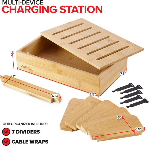 Modern Innovations Bamboo Device Organizer Charging Station for Multiple Devices (Natural) - Desk Docking Stand
