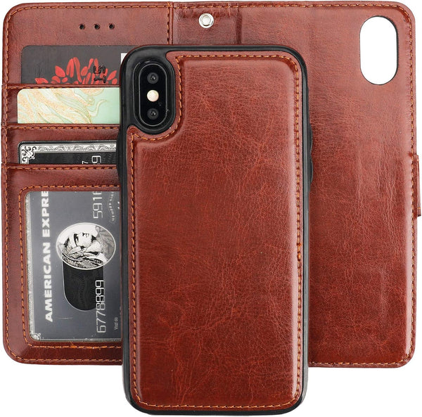 Bocasal Wallet Case for iPhone Xs/X, Card Holder PU Leather, Magnetic Detachable Kickstand, Shockproof Flip Cover
