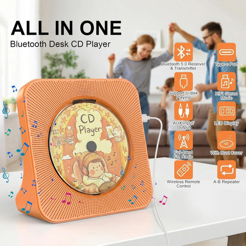 Gueray Portable CD Player with Bluetooth, Desktop CD Music Players for Home Built-in Double HiFi Sound Speakers FM