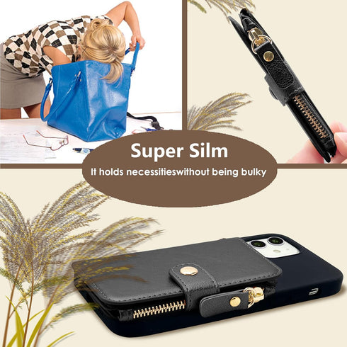 M-Plateau Small Wallet for Women - Large Capacity with ID Window, Phone Wallet with 3M Adhesive Card Holder (Black)
