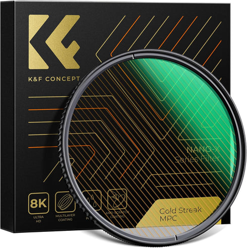 K&F Concept 67mm Gold Streak Effect Lens Filter, Anamorphic Optical Glass Light Flare for Camera Lens