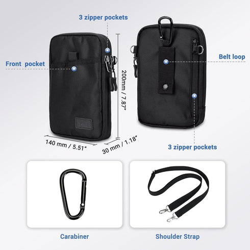 KIWIFOTOS Travel Cell Phone Pouch, Dual Phone Holster Crossbody Bag with Shoulder Strap for iPhone 15/14 Pro Max
