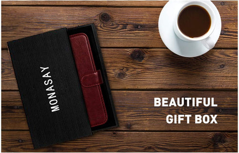 MONASAY Wallet Case for Galaxy S10, Burgundy Flip Folio Leather Cover with Screen Protector & RFID Blocking, 6.1 inch
