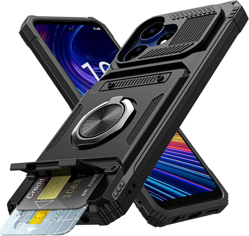 Vofolen Boost Mobile Celero 5G + Plus 2024 Case, Black Wallet Phone Case with Card Holder & 360° Kickstand