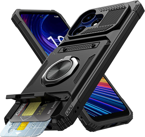 Vofolen Boost Mobile Celero 5G + Plus 2024 Case, Black Wallet Phone Case with Card Holder & 360° Kickstand
