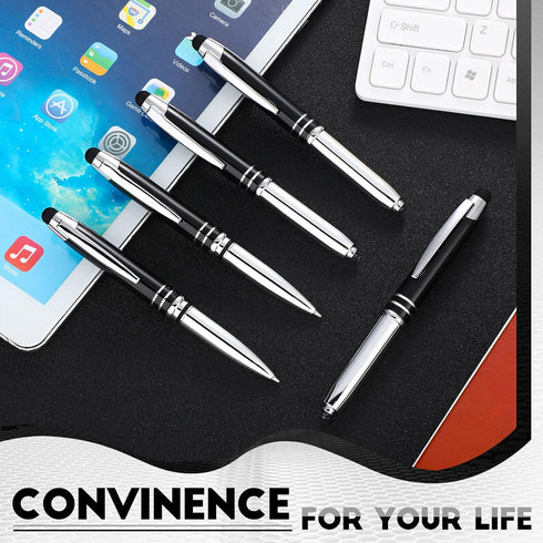 5 Pieces Multi-Function Stylus Pen for Touchscreen Devices, 3 in 1 with LED Flashlight, Ballpoint, Invisible Ink (Black)