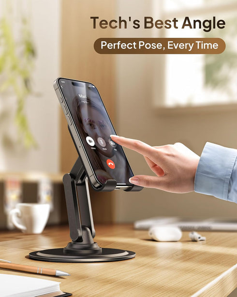 Cooper 360° Stand - Adjustable Cell Phone Stand for Desk, 360° Click-Rotating, Multi-Angle, Non-Slip Metal Base,