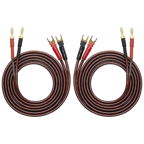 XMSJSIY HIFI OFC Speaker Wire with Spade to Banana Plug Jumper Cable, 4 Banana to 4 Y-shaped Fork Plug (2M)
