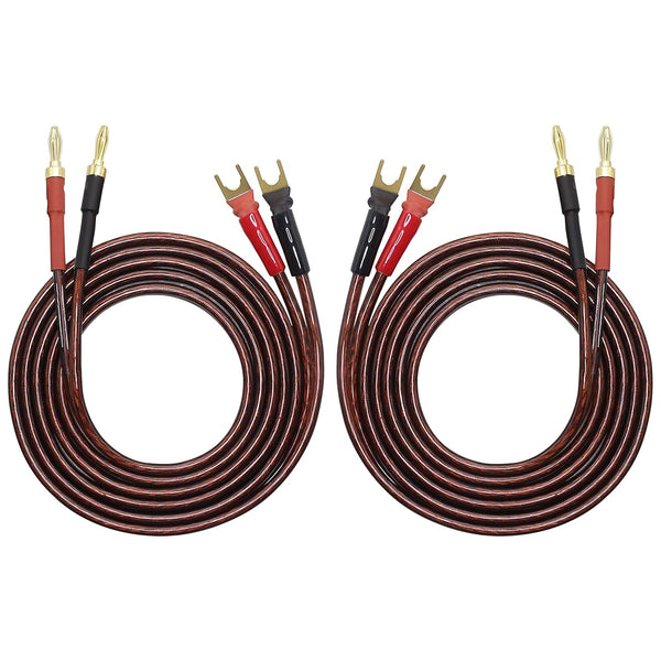 XMSJSIY HIFI OFC Speaker Wire with Spade to Banana Plug Jumper Cable, 4 Banana to 4 Y-shaped Fork Plug (2M)