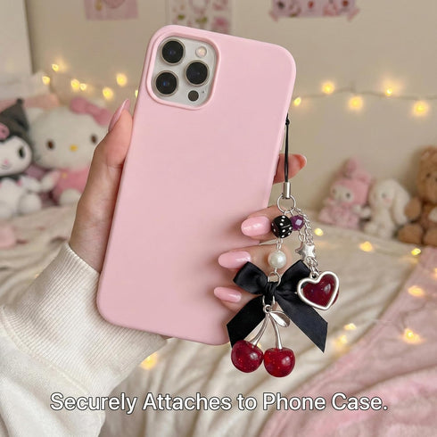 Nalefow Phone Charms Strap Cute Cherry CellPhone Straps Aesthetic Pink Red Black BlueCherry Phone Chain for Camera