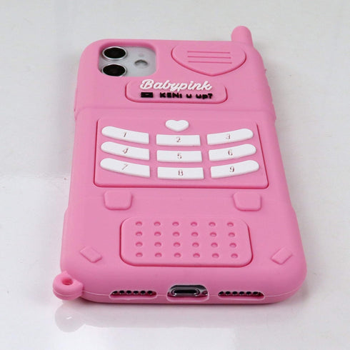 for iPhone 11 6.1'' Case, 3D Cartoon Cute Retro Love Heart Classic Cellular Phone Shaped Soft Silicone Rubber Cover