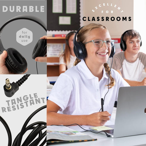 Sonitum Kids Headphones, 5-Pack, On-Ear, Adjustable, Cushioned, 3.5mm Wired, Black