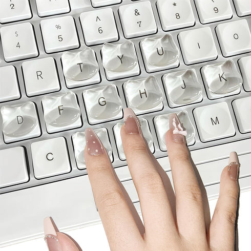 Transparent Glass Long Nail Keyboard Caps 80 Raised Cat Head Keyboard Stickers,