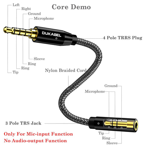 DUKABEL DC4 3.5mm TRS to TRRS Adapter Cable, Microphone Audio Adapter for Smartphone, PS4, Tablet, Laptop