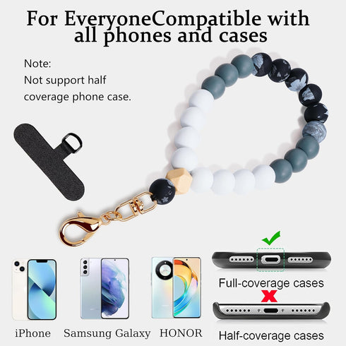 Elastic Silicone Beaded Phone Wrist Strap - Hands-Free Black Bracelet