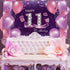 Happy Birthday Party Decorations, Large 72.8 x 43.3 Inch Fabric Backdrop for Girls Birthday Party, Pink Purple