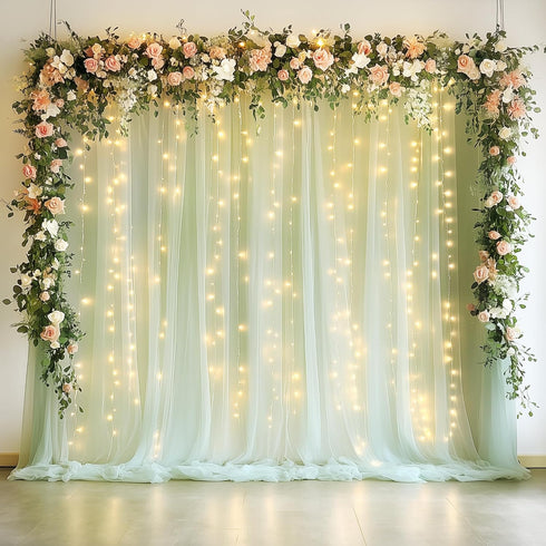 Fomcet Sage Green Tulle Backdrop Curtains with Lights String 10FT X 10FT