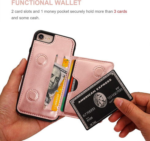 KIHUWEY Wallet Case for iPhone SE, iPhone 7/8, Premium Leather, Shockproof Cover, Rose Gold