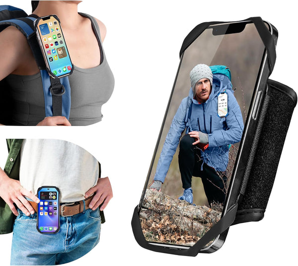 Backpack Phone Holder, 2 in 1 Clip for Backpack Strap, 360° Rotatable & Detachable Belt Holder for 4.5-7'' Phones