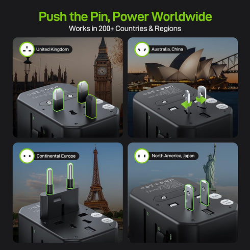 EPICKA 45W 5-Port (1 AC/2 USB-A/2 Pulse International Power Adapter, Universal Travel Adapter with PD Fast Charging