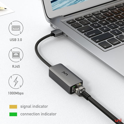 uni USB to Ethernet Adapter, Driver Free USB 3.0 to Gigabit Ethernet LAN Network Adapter for Windows, Mac, Linux