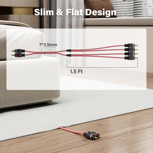 2 4 25 to Channel Male RCA Car Audio Cable Ft, Bi-Directional Y Splitter RCA Adapter Interconnect Cord, OFC Shielded
