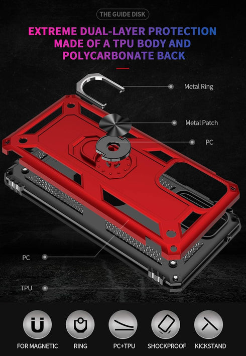Galaxy A02s Case with HD Screen Protector, Military-Grade Ring Kickstand Holder, Shockproof Red Cover