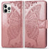Wallet Case for iPhone 12 Pro/iPhone 12, Women Flip Folio Cover with Butterfly Embossed PU Leather, Rose Gold