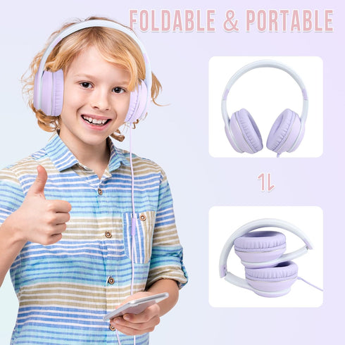 rockpapa L22 Wired Headphones for Kids, Girls, Boys, Women with Microphone, Foldable Stereo 3.5mm Corded Headphones for