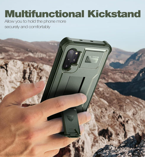 Dexnor Heavy Duty Case for Samsung Galaxy Note 10+ Plus, Army Green, with Built-in Screen Protector & Kickstand.