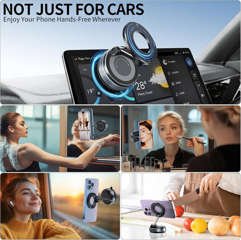 ILKCC 2025 360 Vacuum Suction Magnetic Phone Holder, Upgraded Vacuum Suction Cup Mount for Magsafe, Adjustable Foldable