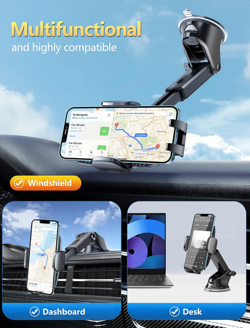 Phone Holder Mount for Car with Strong Suction, Hands-Free Universal Cell Phone Mounts for Dashboard/Windshield