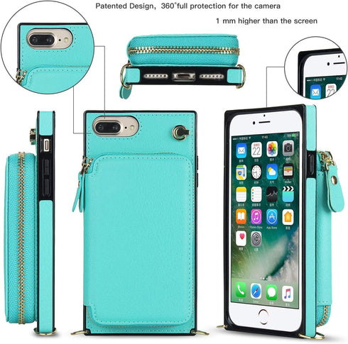 Asuwish Wallet Phone Case for iPhone 6plus 6splus 7plus 8plus with Screen Protector and Zipper Card Holder Slot