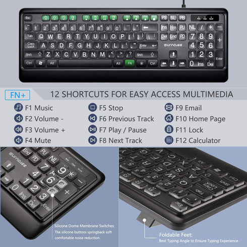 Large Letter Print Keyboard, 104 Keys USB Wired Full Size Computer Keyboard (KB612)