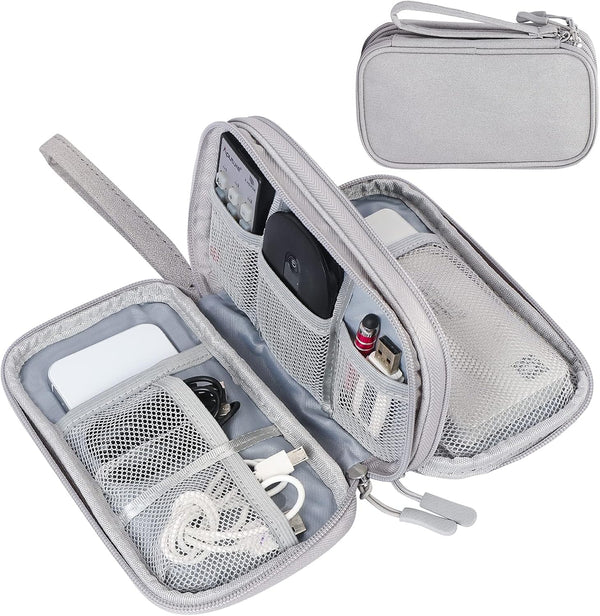FYY Travel Electronic Cable Organizer Bag - Portable Waterproof Double Layers Storage for Cable, Cord, Charger, Grey