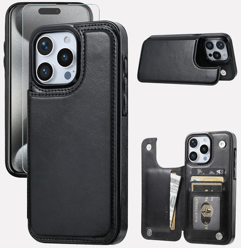 Wallet Case Compatible with iPhone 15 Pro Max (6.7"), Slim Protective Case with Card Holder and Screen Protective