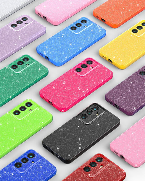 Samsung Galaxy S24 Case for Women, Glitter Bling Thin Slim Shockproof Silicone Phone Case in Cute Neon Pink