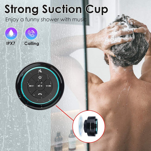XLeader Upgraded Shower Speaker, IPX7 Waterproof Bluetooth Speaker, Portable Mini Speaker with Suction Cup and Mic for