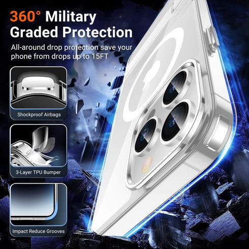Temdan Clear Magnetic Case for iPhone 14 Pro 6.1" - Military Drop Protection, Shockproof, Built-in Kickstand, Not