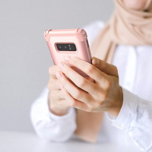 IDweel Case for Galaxy Note 8, 3 in 1 Shockproof Slim Fit Hybrid Heavy Duty Protection, Rose Gold for Women