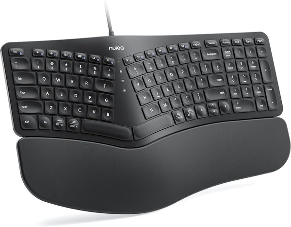 Nulea RT05C Wired Ergonomic Keyboard, Split Keyboard with Cushioned Wrist Rest, USB Corded for Windows/Mac