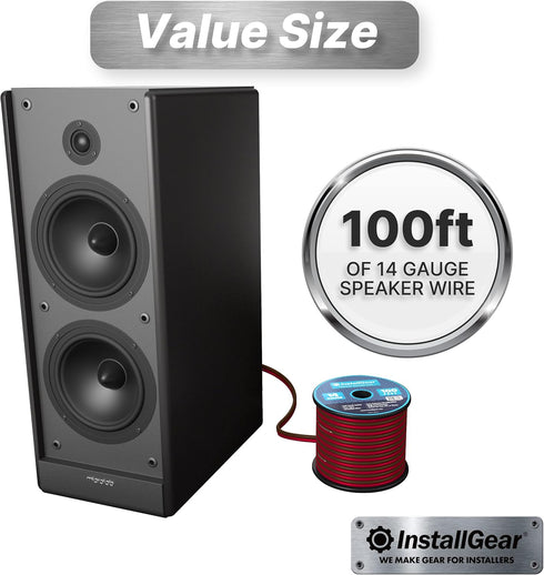 InstallGear 14 AWG Speaker Wire Cable (100 Foot + 12 Banana Plugs) - True Spec Soft Touch for Car, Home Theater,