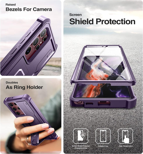 Dexnor Samsung Galaxy S22 Ultra Case, Built-in Screen Protector and Kickstand, Heavy Duty Military Grade Protection