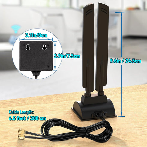 Eightwood WiFi 6E Antenna, Tri-Band 6GHz 5GHz 2.4GHz RP-SMA Magnet Mount Base for PC