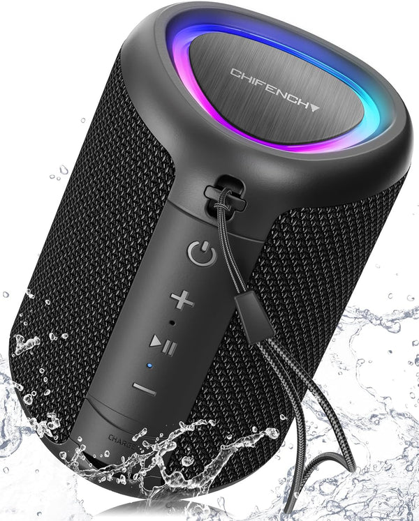 Portable Bluetooth Speaker with Lights, Crystal Clear Sound, IPX5 Waterproof, All Day Playtime, Small Wireless Outdoor