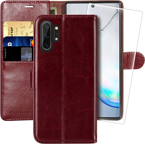 MONASAY Wallet Case for Galaxy Note 10+ Plus, 6.8 inch Flip Folio Leather Cell Phone Cover with RFID Blocking, Burgundy