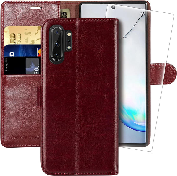 MONASAY Wallet Case for Galaxy Note 10+ Plus, 6.8 inch Flip Folio Leather Cell Phone Cover with RFID Blocking, Burgundy