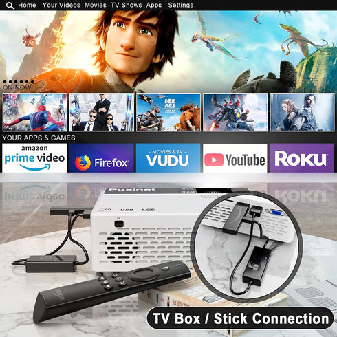 Mini Projector, 1080P Full HD Supported Portable Home Movie Theater Projector Compatible with TV Stick