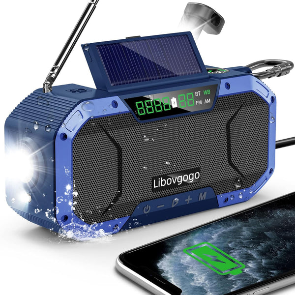 Emergency Radio Waterproof Bluetooth Speaker - Portable AM FM Radio with Flashlight and Cell Phone Charger